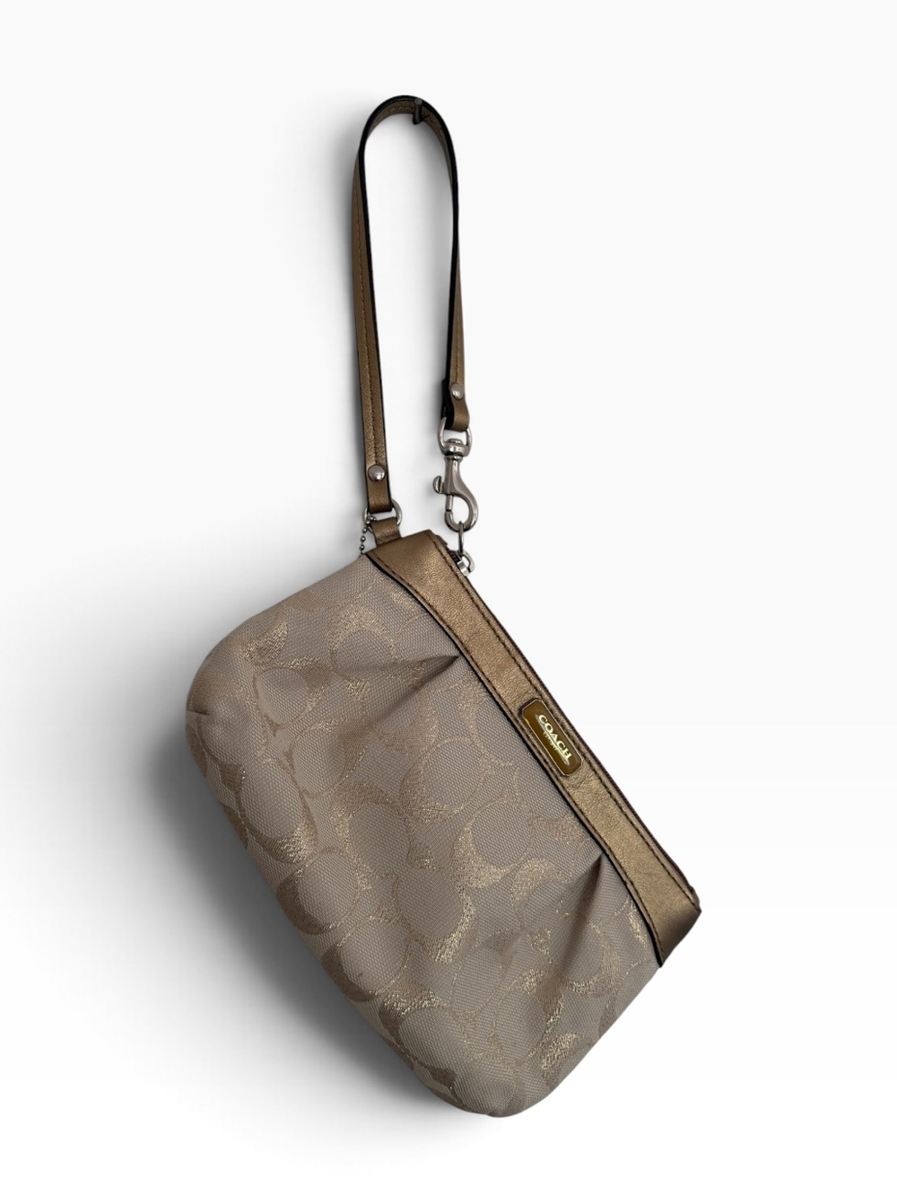 Coach Metallic Taupe Signature Wristlet